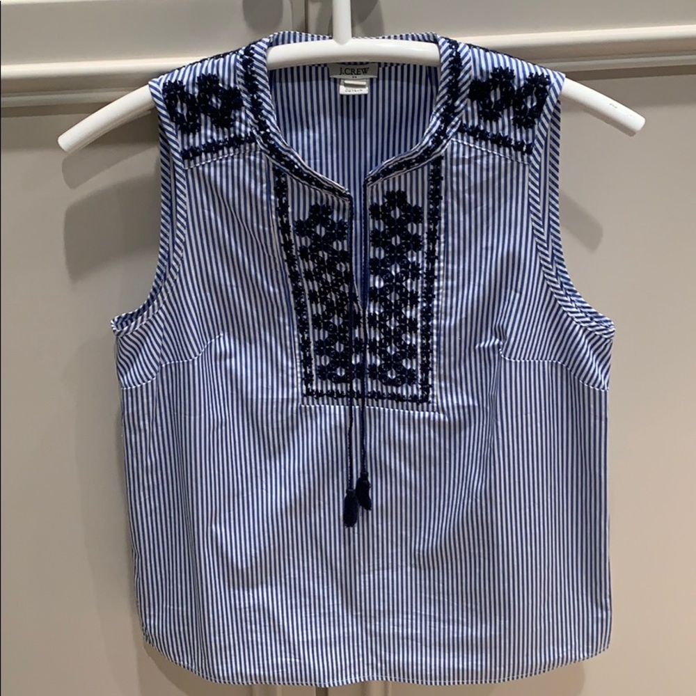 Beautiful embroidered J. crew tassel top